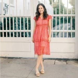 Victoria Dunn Eleanor Mini Coral Shimmer Dress (NWT)